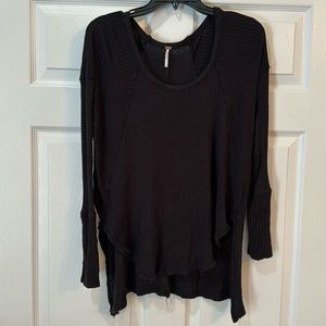 Free People black distressed long sleeve casual top